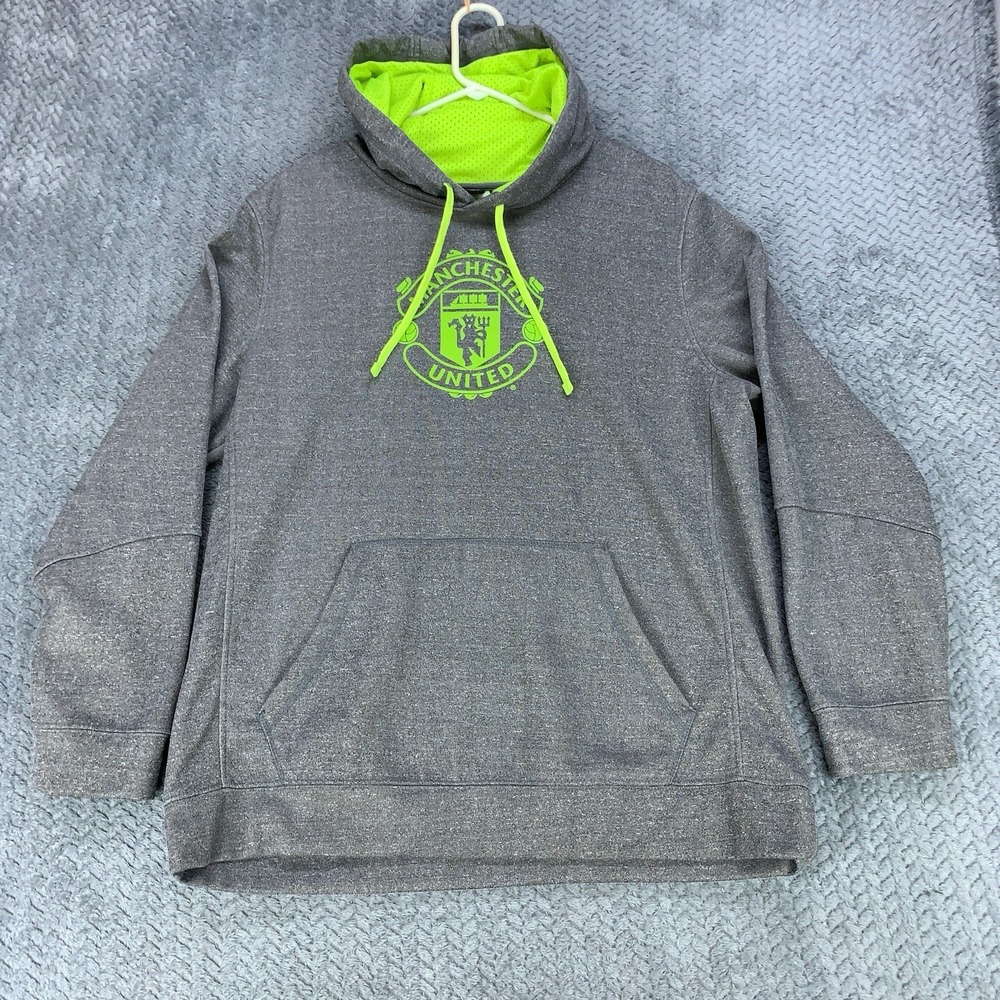 Manchester United Hoodie Mens Size Large Gray Neon Green Lined MUFC Pullover